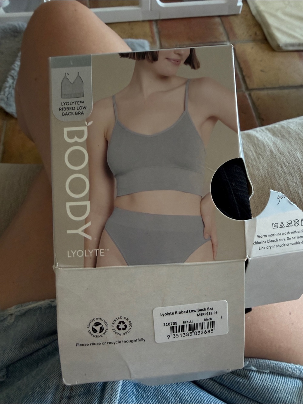 BOODY Lyolyte Ribbed Low Back Bra in Black